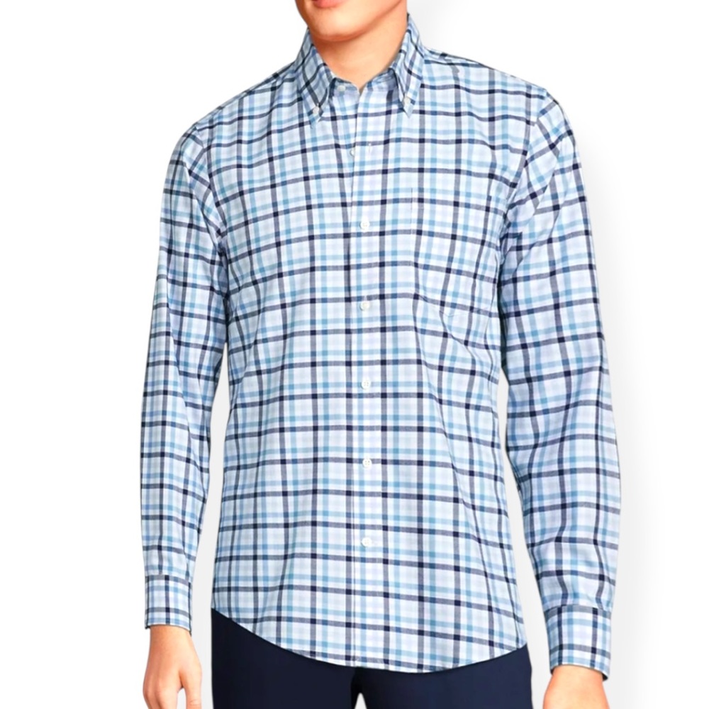 Lands' End Men's Casual Blue Checkered Shirt | Medium | 100% Cotton | $20